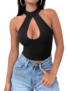 lot 12327 image: REORIA Womens Sexy Criss Cross Halter Neck Trendy Summer Sleeveless Nightout Cute Y2K Clubwear Going Out Cutout Crop Tops Summer Tops for Women (Black Medium)
