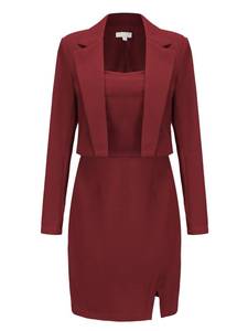 lot 12331 image: EXLURA Womens Professional Business Lightweight Blazer Dress Suit Sets 2 Piece Work Office Fashion Outfits Wine Red