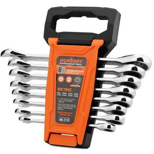 lot 12338 image: HORUSDY 8-Piece Metric Ratcheting Wrench Set  Ratchet Combination Wrench Set with Organizer  72-Teeth  8mm - 17mm  Chrome Vanadium Steel