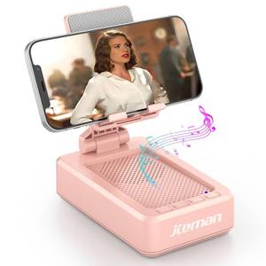 lot 12344 image: JTEMAN Cell Phone Stand with Bluetooth Speaker,Birthday Gifts for Women and Men,Kitchen Gadgets for Men,Compatible for iPhoneSamsungMini iPad - Pink