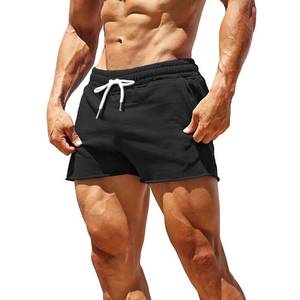 lot 12359 image: GYMAPE Mens Gym Sport Bodybuilding Workout Shorts with Pockets 3 inch Inseam Raw Hem Terry Cotton Black L