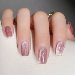 lot 12360 image: WAFOLOZE Glossy False Nails - 24pcs Pink Cat Eye Designs, Medium Square Acrylic Press Ons