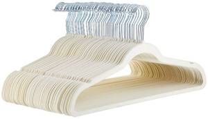 lot 12367 image: Amazon Basics Slim, Velvet, Non-Slip Sturdy Clothes Hangers, 50-Pack, IvorySilver