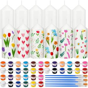 lot 12376 image: MTLEE 48 Pcs DIY Candle Painting Kit Include White Candles Colorful Acrylic Paint Strips and Paintbrushes for Crafts Making Wedding Birthday Party Centerpiece (Pillar)