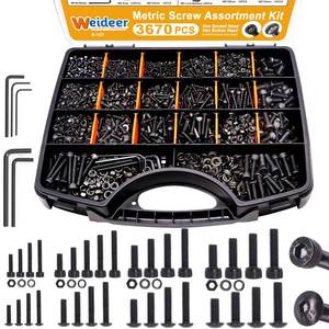 lot 12382 image: weideer 3670pcs M2 M3 M4 M5 Metric Screw Assortment Kit,Metric Bolt Assortment,12.9 Alloy Steel Hex Socket Head 10.9 Alloy Steel Hex Button Head Machine Screws Nuts Washers with Wrench