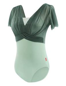 lot 12397 image: Dayance Green Women Leotards for Ballet, Flutter Sleeve Faux-2 Piece Dance Wear for Recitals