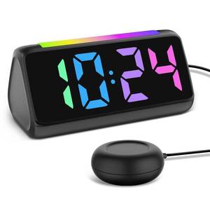 lot 12406 image: Netzu Alarm Clocks for Bedrooms Heavy Sleepers, Vibrating Alarm Clock with Bed Shaker, Night Light, RGB Display, Dimmer, Snooze for Hearing Impaired People (Black)