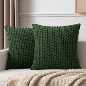 lot 12409 image: Kevin Textile Velvet Corduroy Boho Throw Euro Pillow Sham Cushion Cover for Bed 2 Pcs 16 x 16 Inch (40 x 40 cm) Dark Green