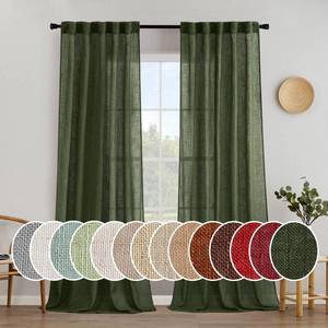 lot 15206 image: MIULEE Olive Green Linen Curtains 108 Inches Long for Bedroom Living Room, Soft Thick Linen Textured Window Drapes Semi Sheer Light Filtering Back Tab Rod Pocket Christmas Decor, 2 Panels