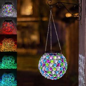 lot 15209 image: Solar Lantern Hanging Outdoor Christmas Decorative, Dual LEDs Color Changing and Cool White Crystal Globe Lamp Hanging Light Waterproof with S Hook Decor in Garden, Pathway, Front Door- Multi Color