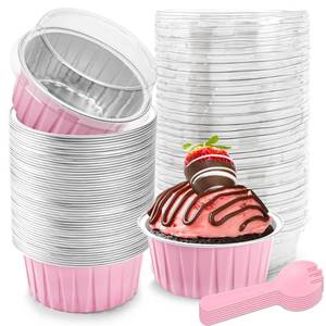 lot 15213 image: NPLUX 5 OZ Mini Loaf Pans with Lids Mini Cake Pans Baking Cups Disposable Ramekin for Cupake Pudding Party Wedding Birthday(50 Pack, Pink)