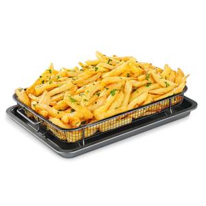 lot 15216 image: Bakken Swiss Air Fryer Tray, 2 in 1 Nonstick Crisper Air Fry Basket wElevated Mesh Great for Oven, Dishwasher Safe �� Ceramic Coating PTFEPFOAPFOS FREE Extra-large (9.5x13, Gray)