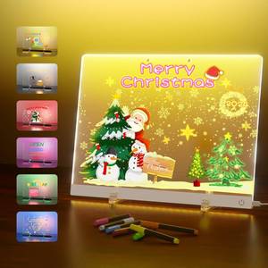 lot 15222 image: Acrylic Dry Erase Board with Light, 13.7X10 6-Color Neon Glow Memo LED Light-Up Message Note Board with Stand as Night Light for RoomStoreOfficeFestivalGift, Touch Control, 7 Markers