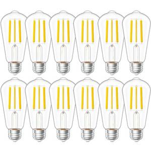 lot 15236 image: Sunco 11 Pack Vintage LED Edison Bulbs, 75W Equivalent 8.5W, 1000 LM Dimmable ST58 Filament 3000K Warm White, E26 Medium Base, Clear Glass Light Bulbs