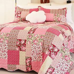lot 15252 image: Cmfshape Summer Floral Queen Quilted Bedspread,Romantic Pink Quilt Set Full,Reversible Stitched Bedding Set All Season,Soft Lightweight Coverlet with Pillow Cases (Hot Pink&Rose, Queen90 x90)
