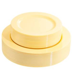 lot 15261 image: FLOWERCAT 60PCS Yellow Plates - Heavy Duty Yellow Plastic Plates Disposable 10.25inch & 7.5inch for Easter PartyWeddingSpring - Serve for 30 guests