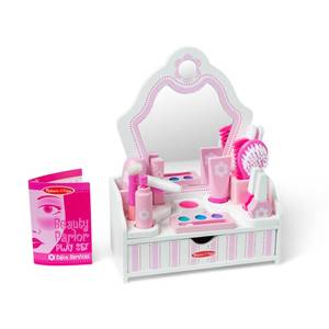 lot 15266 image: Melissa & Doug Wooden Beauty Salon Play Set With Vanity and Accessories (18 pcs) - FSC Certified