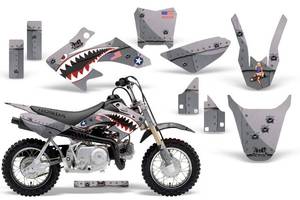 lot 15267 image: AMR Racing MX Dirt Bike Graphics kit Sticker Decal Compatible with Honda CRF50 2014-2018 - P-40 Warhawk Silver - Retail $89.95
