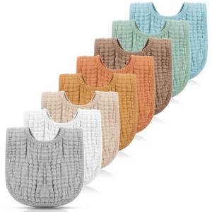 lot 16010 image: Frienda 8 Pcs Muslin Baby Bibs Cotton Bandana Drool Bibs Bulk for Newborn Infant 6 Absorbent Layers Feeding Accessory(Pastel Colors)