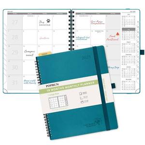 lot 16014 image: POPRUN Monthly Planner 2025-2026 Large Size (8.5 x 10.5) 18 Months Calendar (Jan 2025 - Jun 2026) - 4 Pages per Month with Monthly Expense & Notes, Vegan Leather Cover - Pacific Green