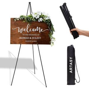 lot 16023 image: ARTASY 63 Easel Stand for Wedding Signs, Posters, Portable Artist Easel for Painting Canvas, Tripod for Home and Office, Supports 5 lbs-Black 1Pack