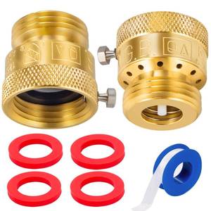 lot 16029 image: Breezliy 2-Pack Brass Vacuum Breaker Set 34 Anti-Siphon Hose Bib Valve for Garden Spigot RV Hose Connection Backflow Preventer Connector with Tape and Extra washers