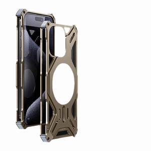 lot 16051 image: HUHUCASE Magnetic Holder Metal Phone Case for iPhone 12 13 14 15 16 Pro Max Plus Hollow Luxury Aluminum Alloy Phone Protective Case (Gold,iphone16promax)
