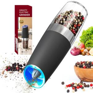 lot 16058 image: CIRCLE JOY Gravity Electric Pepper Grinder Salt Grinder Pepper Griner Mill Electric with LED Light, Battery Operated, Adjustable Coarseness, Washable 135ml Container, Black