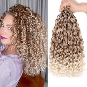 lot 16394 image: Leeven 14 Inch Gogo Curl Crochet Hair 8 Packs Pre Looped Water Wave Crochet Hair Ombre Blonde Ocean Wave Goddess Box Braids Deep Twist Synthetic Braiding Hair for Women