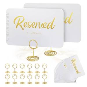 lot 16398 image: 12 Pieces Elegant Reserved Signs For Wedding - Reserved Table Signs, Reserved Seating Signs, Double sided gold foil reserved card with bracket -Perfect for Wedding Events (Rectangular white)