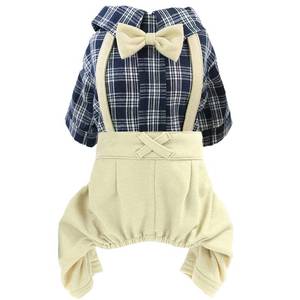 lot 16402 image: Pet Clothes Dog Shirts Classic Plaid Striped Overall Jumpsuit, Gentle Puppy Wedding Birthday Western Onesies Apparel, Fashion Daily Outfit with Bowtie for Dogs and Cats (Medium, Khaki)