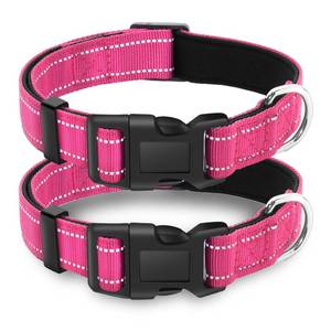 lot 16419 image: LIEVUIKEN 2 Pack Reflective Dog Collar with Safety Locking Buckle, Adjustable Soft Breathable Comfortable Nylon Pet Collar for Small, Medium and Large Dogs, Hotpink, L