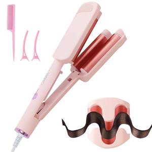 lot 16423 image: CHIKYO 3 Barrel Rovy Wave Curling Iron, 1.25 Inch Hair Crimper Waver, Beach Waves Curling Wand, Deep Waver Hair Curler Hot Tool with Ceramic Hair Curler for Women, Dual Voltage, Easy to Use��1.4m Cord