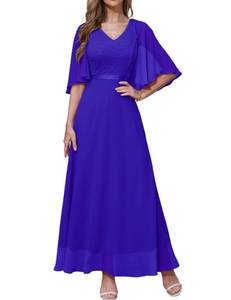 lot 16428 image: DRESSTELLS Royal Blue Dresses for Women V-Neck Mother of The Bride Dresses for Wedding Long Prom Party Formal Dress RoyalBlue L