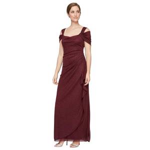 lot 16441 image: Alex Evenings Womens Long Cold Shoulder Dress (Petite and Regular Sizes), Fig Glitter, 4 - Retail $146.52