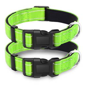 lot 16452 image: LIEVUIKEN 2 Pack Reflective Dog Collar with Safety Locking Buckle, Adjustable Soft Breathable Comfortable Nylon Pet Collar for Small, Medium and Large Dogs, Green, L