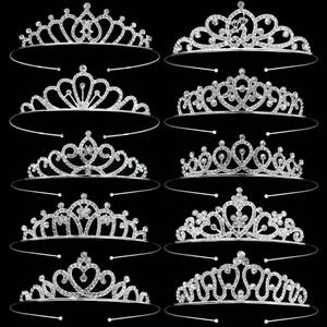 lot 16453 image: 10 Pcs Silver Crystal Princess Crowns - Bulk Tiaras and Crowns with Rhinestones for Birthday Party, Prom, Wedding - Elegant Tiaras for Women