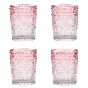 lot 16460 image: Amzcku Pink Drinking Glasses Set of 4, Vintage Glassware 10 oz- For Cocktails, Mixed Drinks, Whiskey, Beverage, Water, Milk and Juice