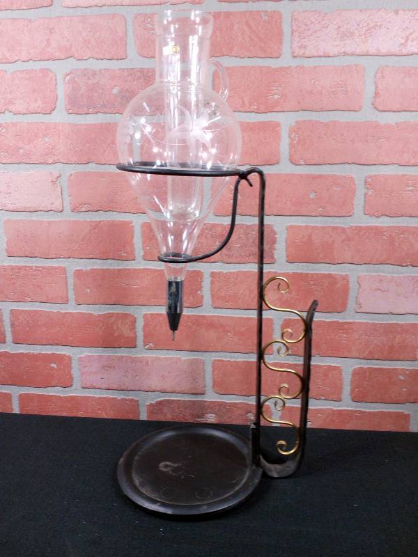 lot 1 image: Vintage Engraved Glass Wine Decanter Dispenser