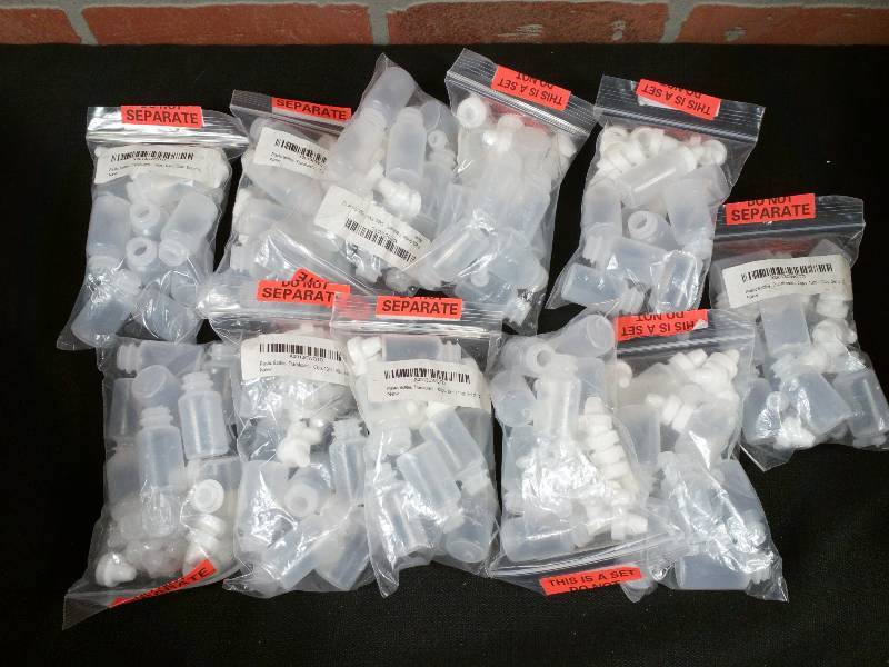 lot 71 image: Plastic Bottles, Translucent 10ml w Caps  Sets of Ten