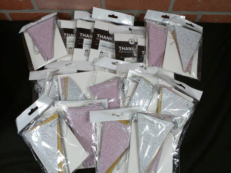 lot 72 image: Glitter Paper Banner Triangle Flag Party Decor - Double Sided