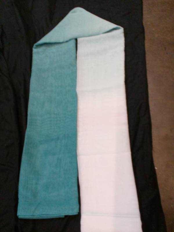 lot 106 image: Sheer Curtains White with Variegated Ocean Blues From Top to Bottom