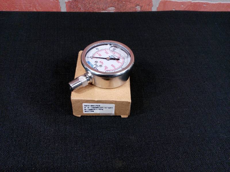lot 142 image: Stainless Steel Liquid-Filled Pressure Vacuum Gauge