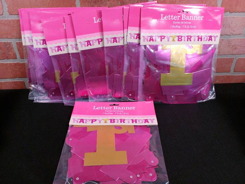 lot 171 image: Amscan Pink 1st Birthday Jointed Foil Happy Birthday Birthday Banner