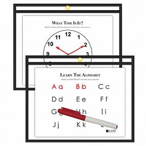 lot 223 image: LOT OF 15 - C-Line 40711 12 x 9 Reusable Dry Erase Pockets - Black