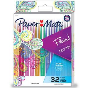 lot 241 image: Paper Mate Flair 32pk Felt Pens 0.7mm Medium Tip Multicolored School Supplies, Stationery, Durable, Fade-Resistant, Art Set