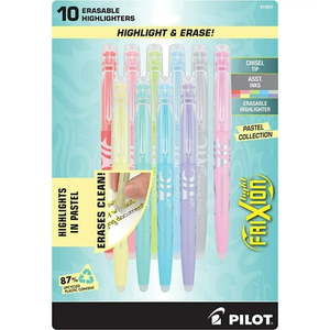 lot 244 image: Pilot Frixion Light Pastel Collection Erasable Highlighters Chisel Tip Assorted Color Inks 10-Pack