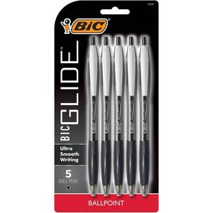 lot 255 image: BiC 5pk Retractable Ballpoint Pens Black 1.0mm Point, Contoured Rubber Grip, Pocket Clip, Stationery & Office Supplies