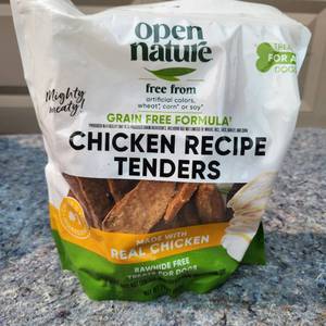 lot 342 image: LOT OF THREE - Open Nature Chicken Recipe Tenders Rawhide Treats - 24 OZ