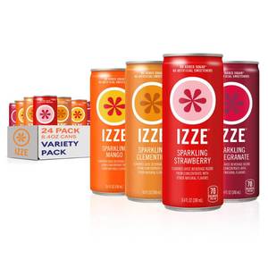 lot 175 image: IZZE Sparkling Water Juice Beverage Blend, Dawn Variety Pack, Mango, Clementine, Strawberry, Pomegranate, No Sugar Added, 8.4 FL OZ, 24 Cans